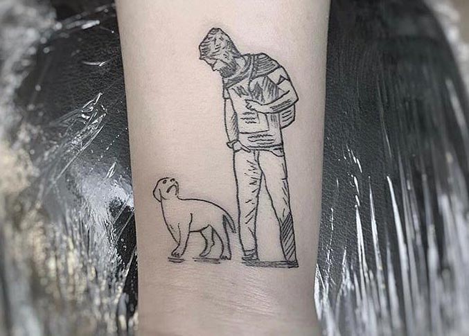 ankle tattoo man with dog tattoo design