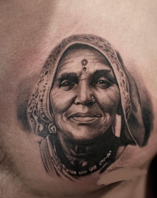 chest portrait mother tattoo