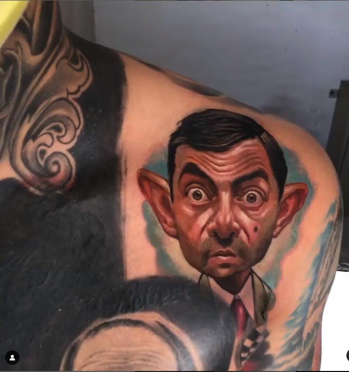 collarbone mr bean color tattoo