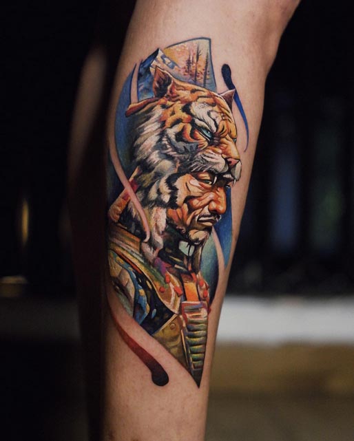 forearm tiger headgear tattoo