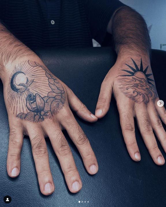 hand tattoo celestial body medieval and sigil art