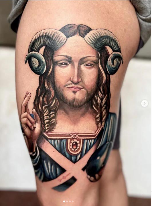 thigh tattoo salvator mundi