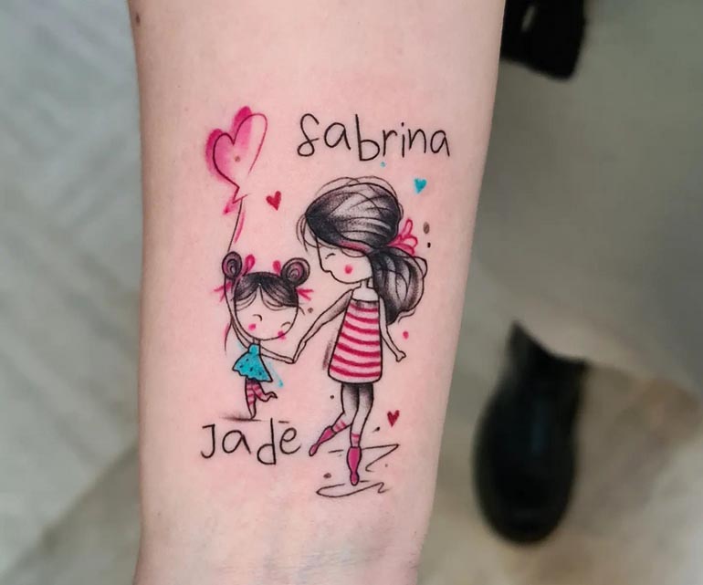 female arm mother daughter tattoo