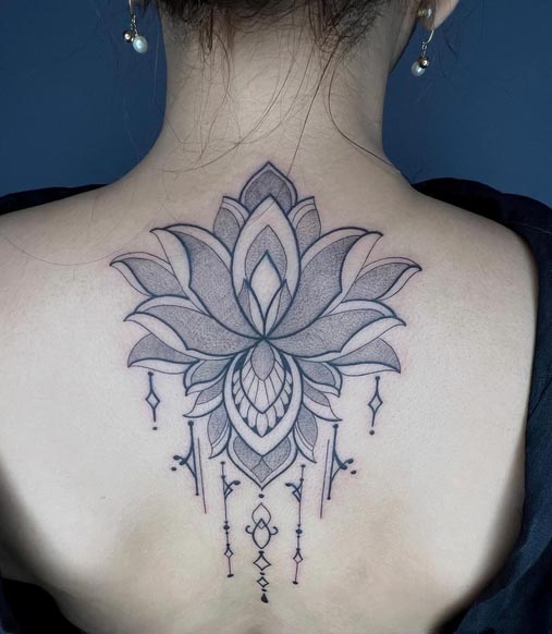 mandala lotus ornamental custom tattoo female nape