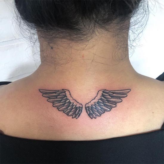 small 2 angel wings tattoo design female nape