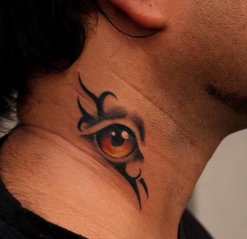 eye tattoo design idea man side neck