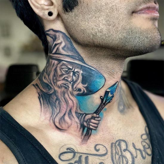 lord of the rings tattoo design guy side neck