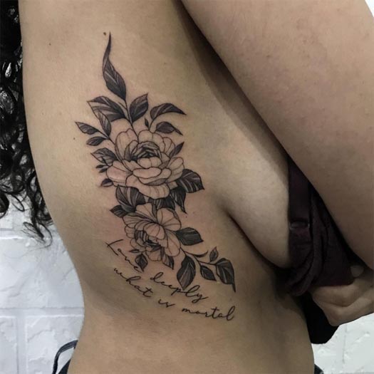 2 peony flowers quote love deeply what is mortal big tattoo female full ribcage