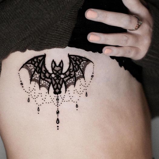 lace bat elegant best ornamental tattoo design female rib