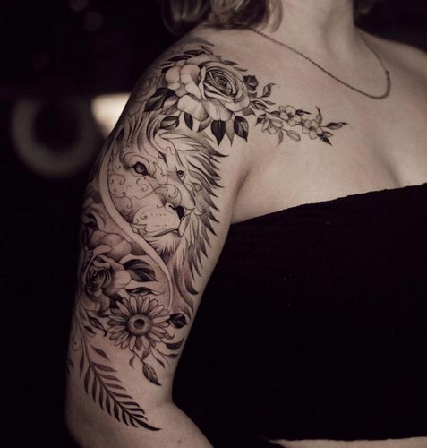 rose lion sunflower best tattoo design female shoulder bicep