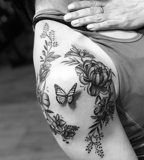 3d butterfly floral peony rose tattoo design woman shoulder arm