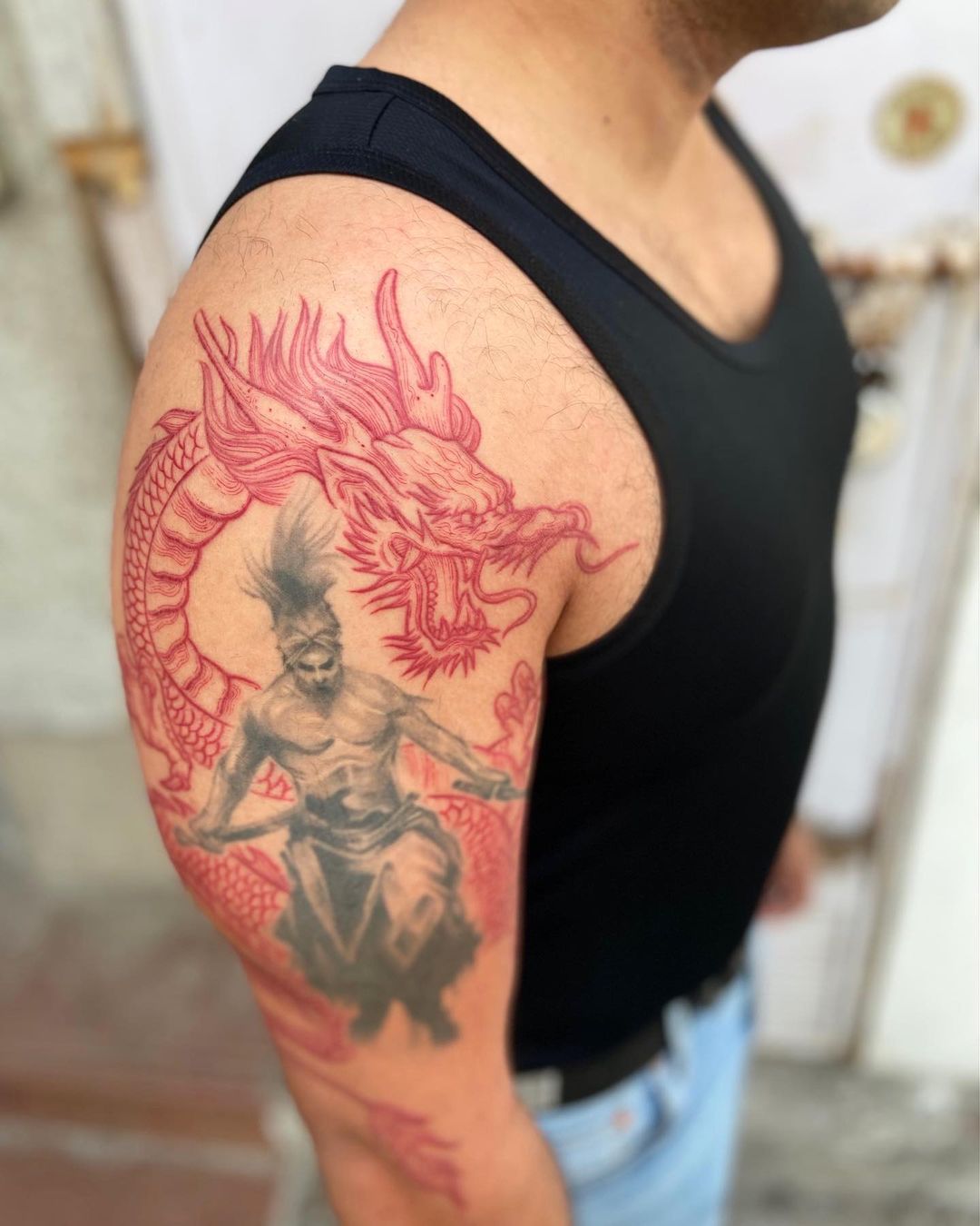 dragon japanese samurai tattoo design male shoulder bicep