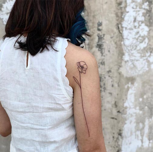 flower tattoo idea fine line minimalist female back shoulder arm