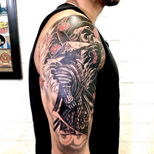 samurai tattoo design idea male shoulder bicep