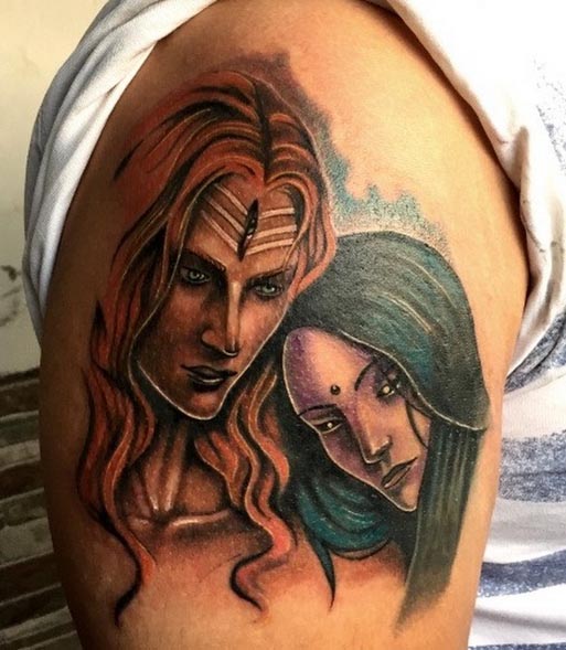 shiva and shakti parvati tattoo design color shoulder bicep