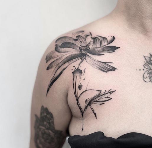 abstract lotus tattoo design female collarbone shoulder