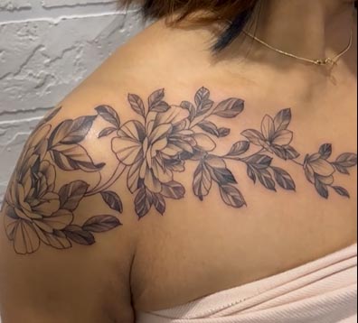 peony floral tattoo design female shoulder collarbone