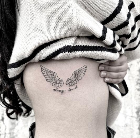 2 angel wings quote always loved simple tattoo female side