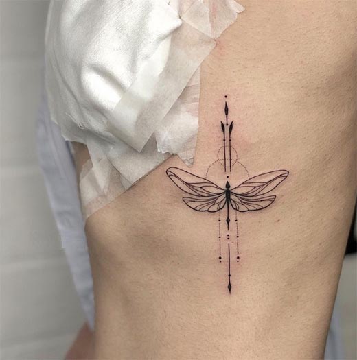 dragonfly cute tattoo design linework woman side