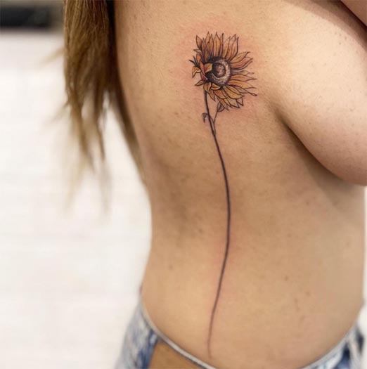 sunflower tattoo design color woman vertical full side breast