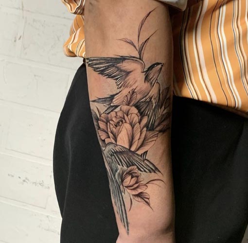 2 birds a flower tattoo woman half sleeve 1