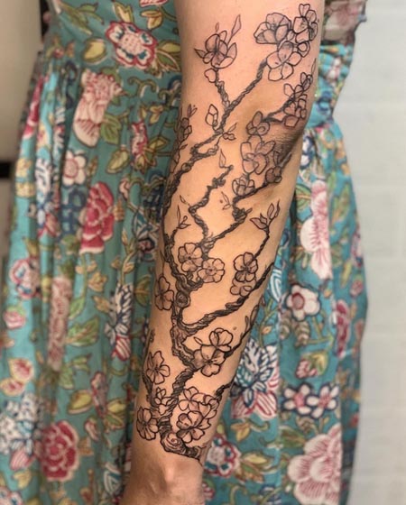 cherry blossom tree tattoo female quarter sleeve