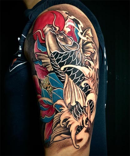 japanese koi fish color tattoo design man half sleeve