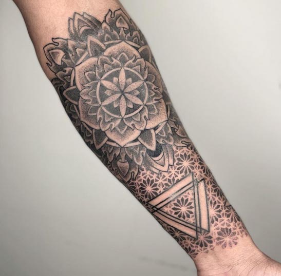 mandala tattoo design man half sleeve black and grey 1