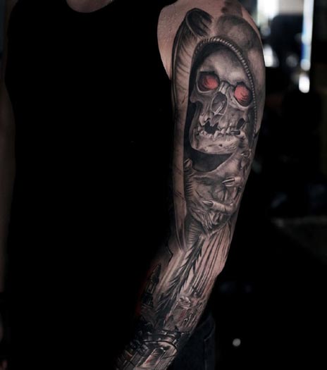 memento mori grim reaper skull tattoo man full sleeve 1