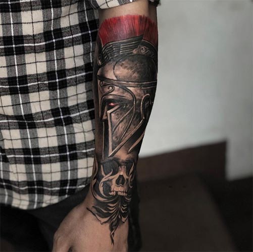 spartan warrior skull tattoo design man half sleeve 1