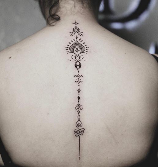 mandala unalome tattoo design woman spine