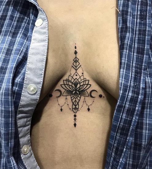 lotus ornamental tattoo design sternum