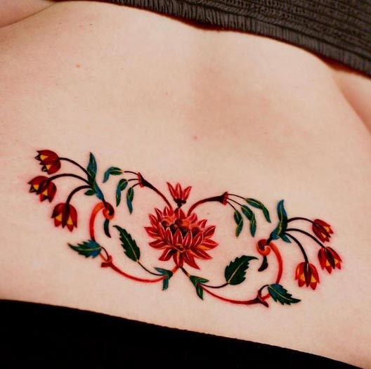 floral design from tajmahal elegant tattoo female stomach