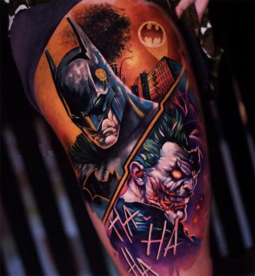 comic book batman joker tattoo woman full thigh