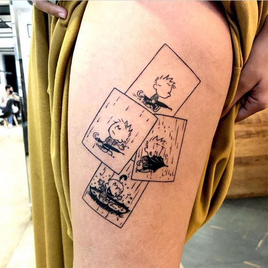 illustration comic calvin and hobbes easy tattoo girl outer thigh