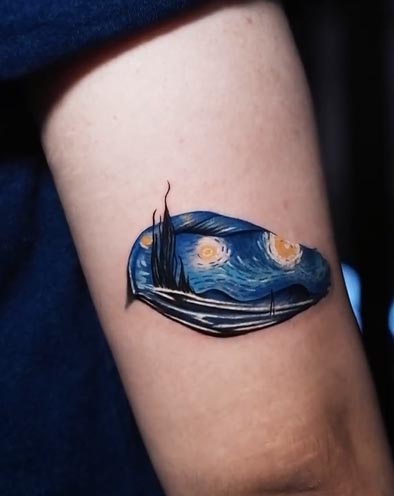 painting van gogh tattoo design female outer tricep