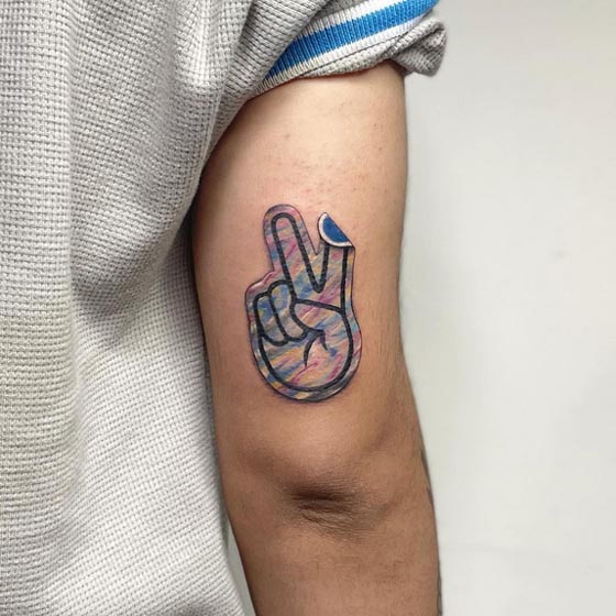 sticker holographic peace tattoo design man tricep