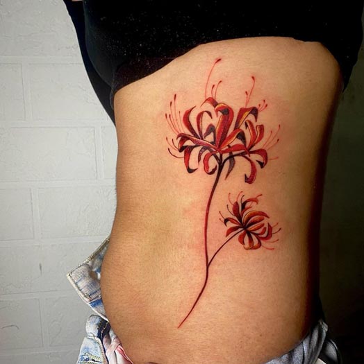 spider lilies flower cute color tattoo waist side waist rib