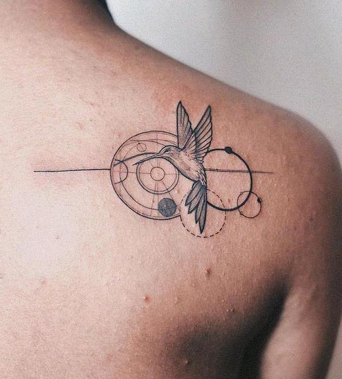 shoulder back hummingbird tattoo