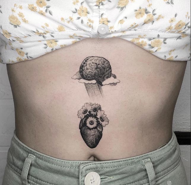 stomach heart brain custom tattoo design